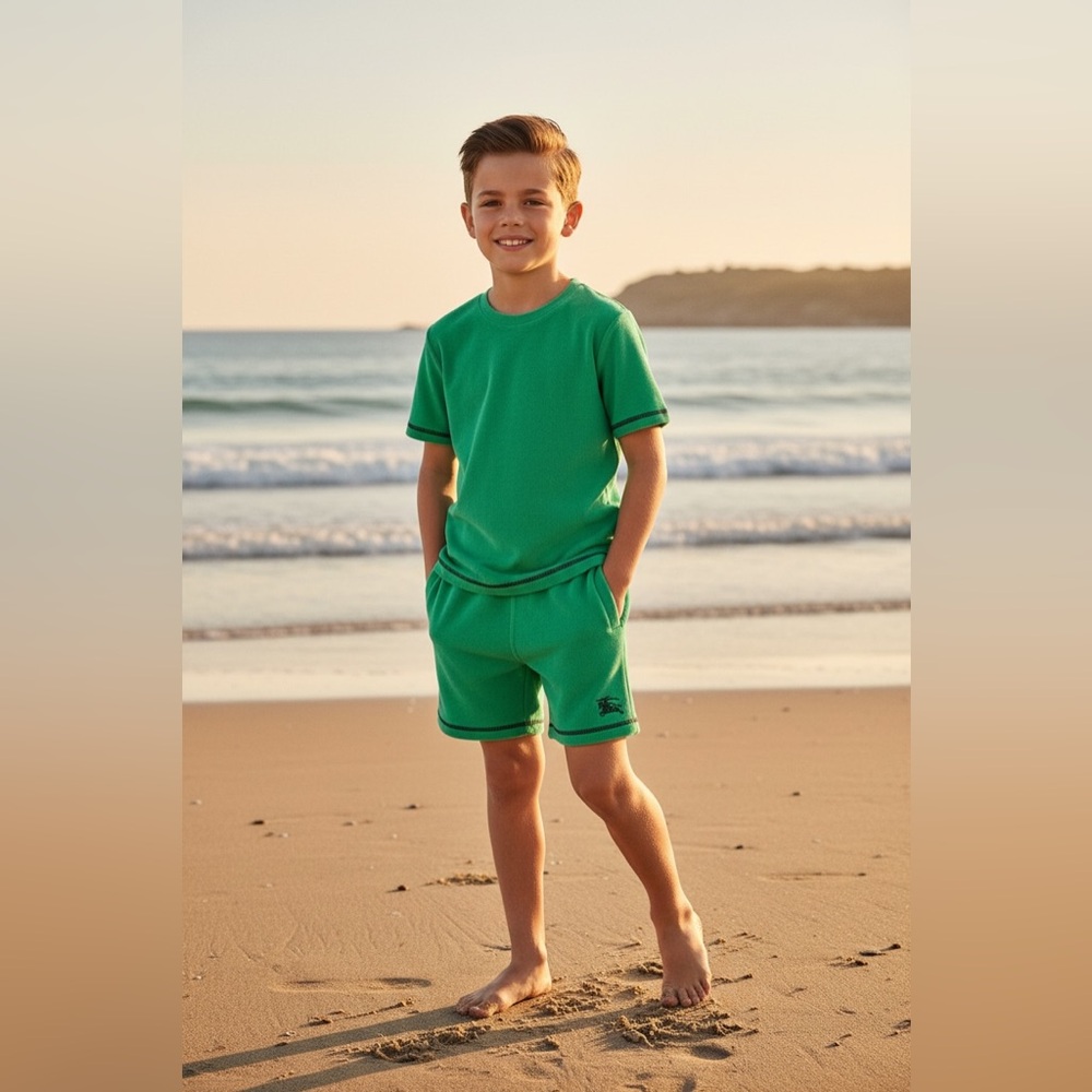 NWT - Burberry Teal Terry Shorts 10 Y - Picture 2 of 9
